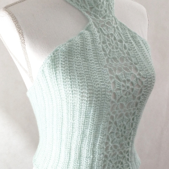 💚 Aqua Top, Handmade, Lace, Lightweight, Crochet,Boho - Picture 4 of 5